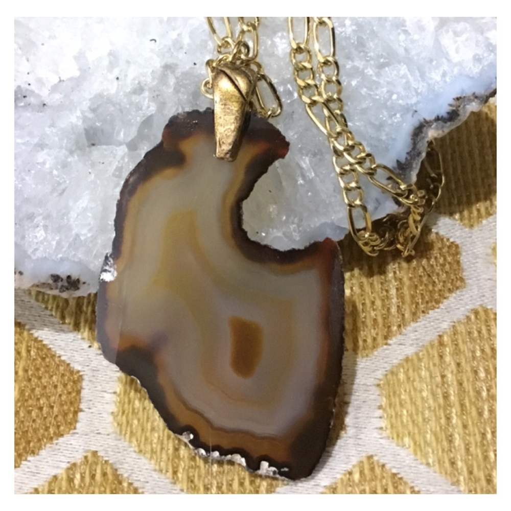 Natural Stone Electroplated Pendant Necklace - Picture 2 of 10
